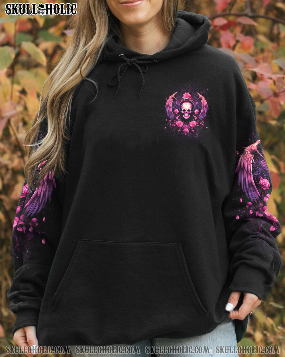 I Am the Storm She Whispered Back Pink Skull Wings and Roses Graphic AOP Shirts _8_ vXcdN