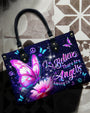I Believe Angels Are Among Us Purple Butterfly Peace Symbol Hippie Leather Bag _10_ 10YNC
