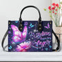 I Believe Angels Are Among Us Purple Butterfly Peace Symbol Hippie Leather Bag _1_ 1l6bs
