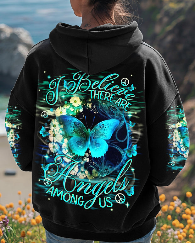 I Believe There Are Angels Among Us - Blue Butterfly Graphic - AOP Shirts