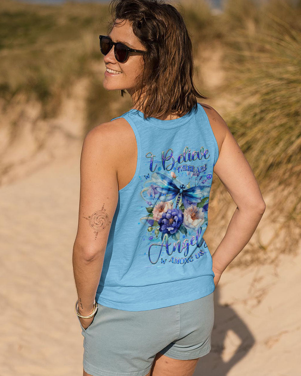 I Believe There Are Angels Among Us Blue Dragonfly with Peony AOP Shirts _7_ vhmyv