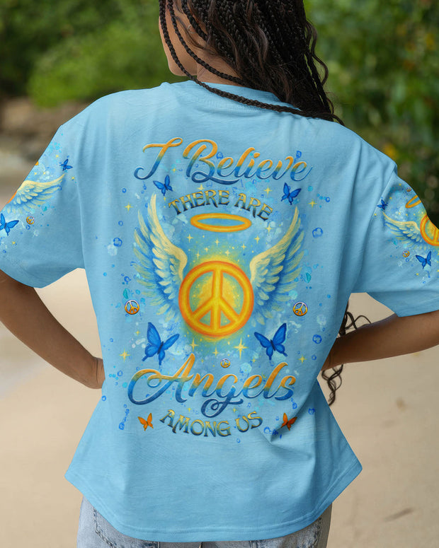 I Believe There Are Angels Among Us - Blue Peace Symbol Design for Women - AOP Shirts