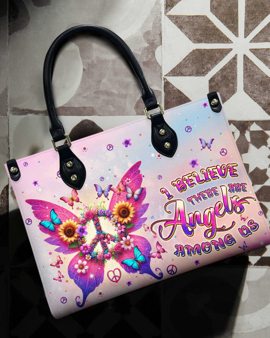 I Believe There Are Angels Among Us Butterfly Peace Sign Hippie Leather Bag _1_ 8Cf7j