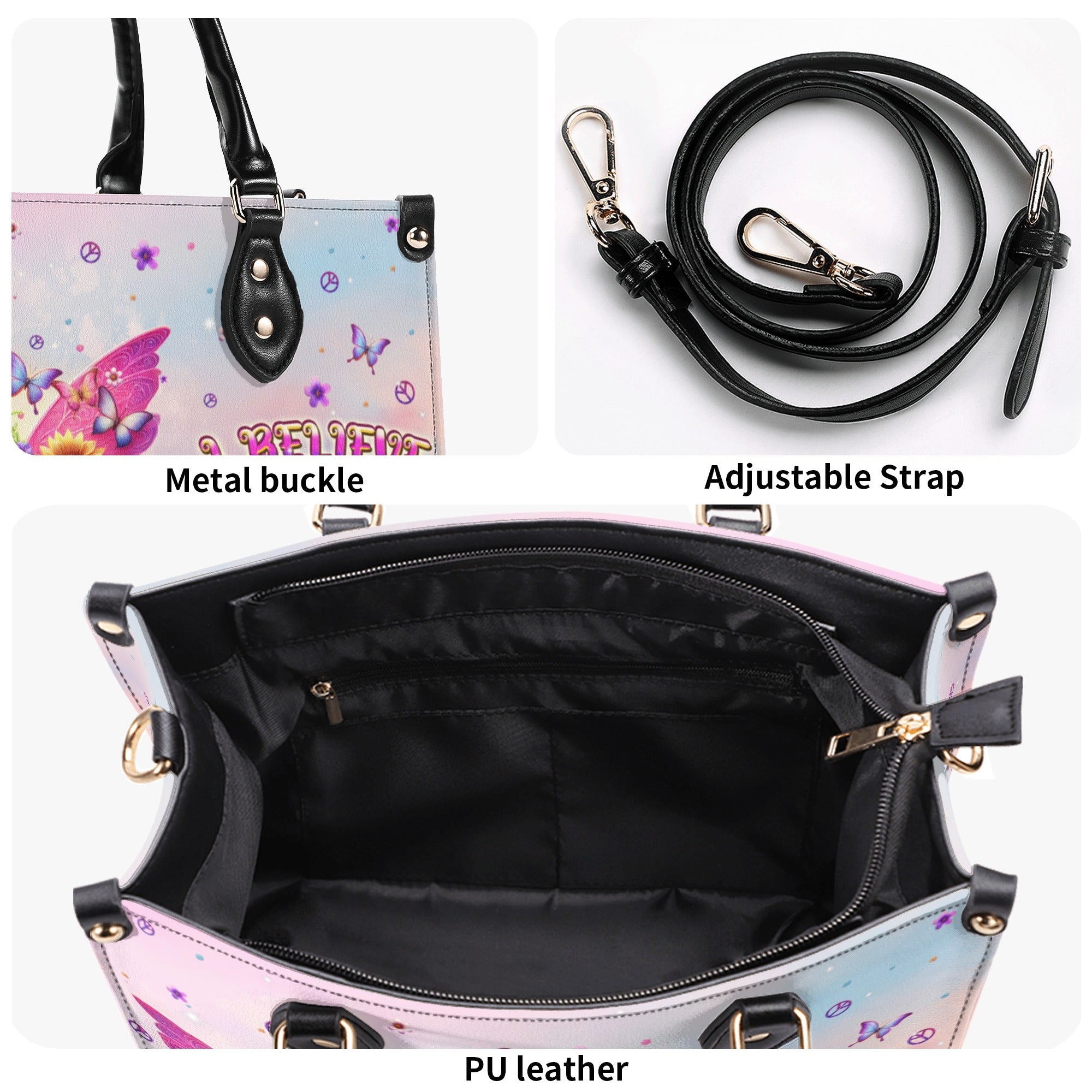 I Believe There Are Angels Among Us Butterfly Peace Sign Hippie Leather Bag _4_ iQ8Rq