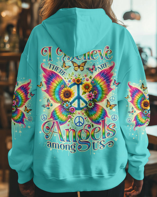 I Believe There Are Angels Among Us - Butterfly Wings and Peace Sign - AOP Shirts