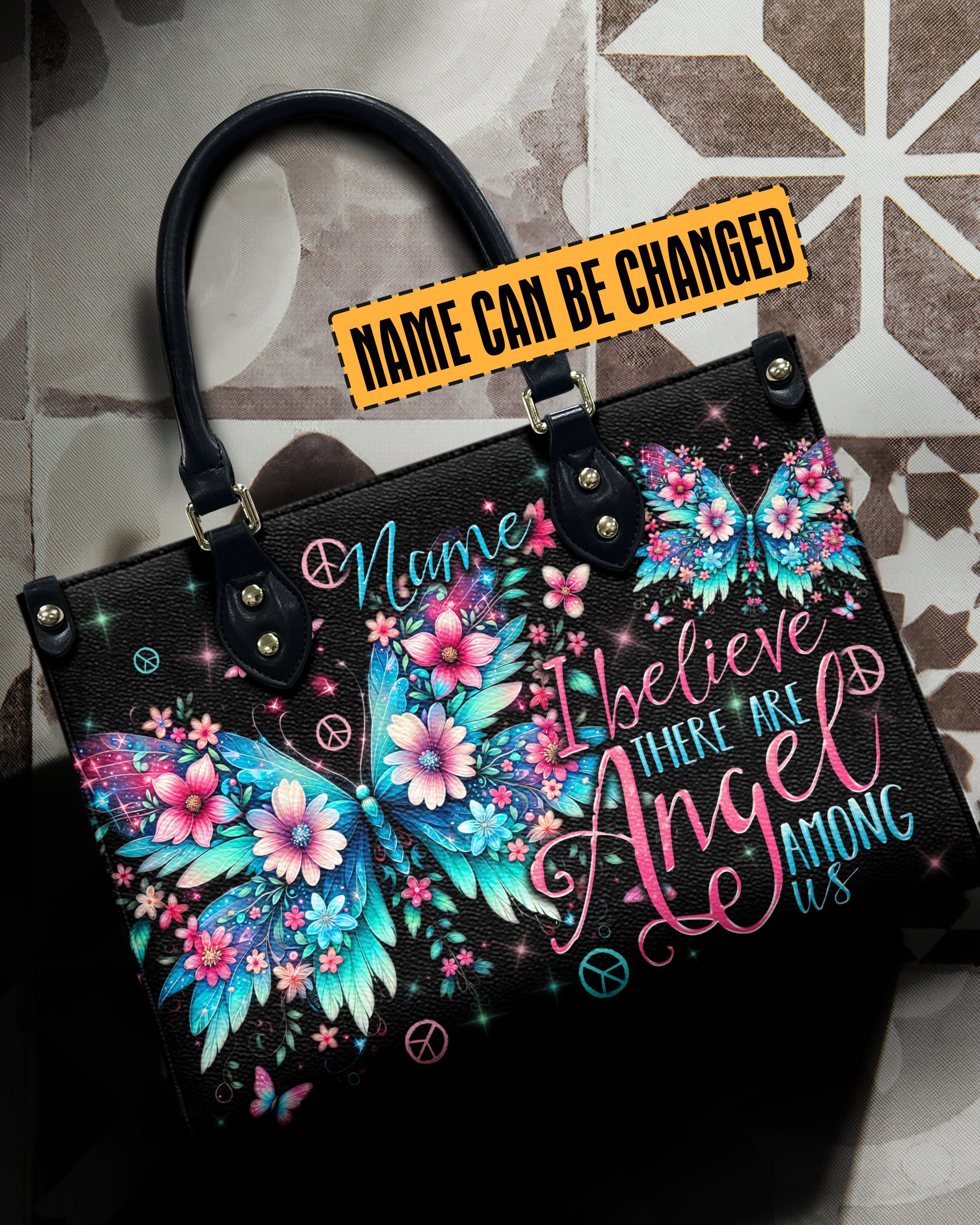 I Believe There Are Angels Among Us Floral Butterfly Inspirational Hippie Leather Bag _10_ cNZ6m
