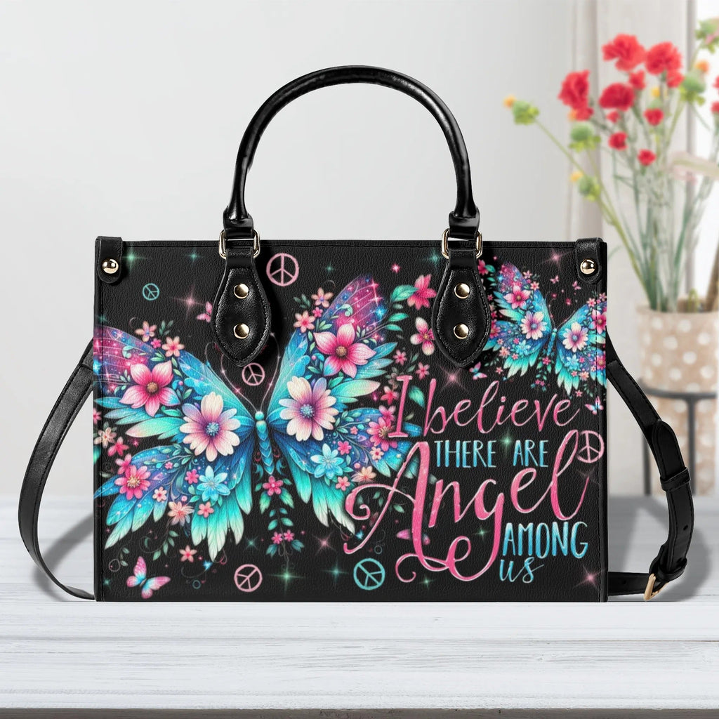 I Believe There Are Angels Among Us Floral Butterfly Inspirational Hippie Leather Bag _1_ u4SZP