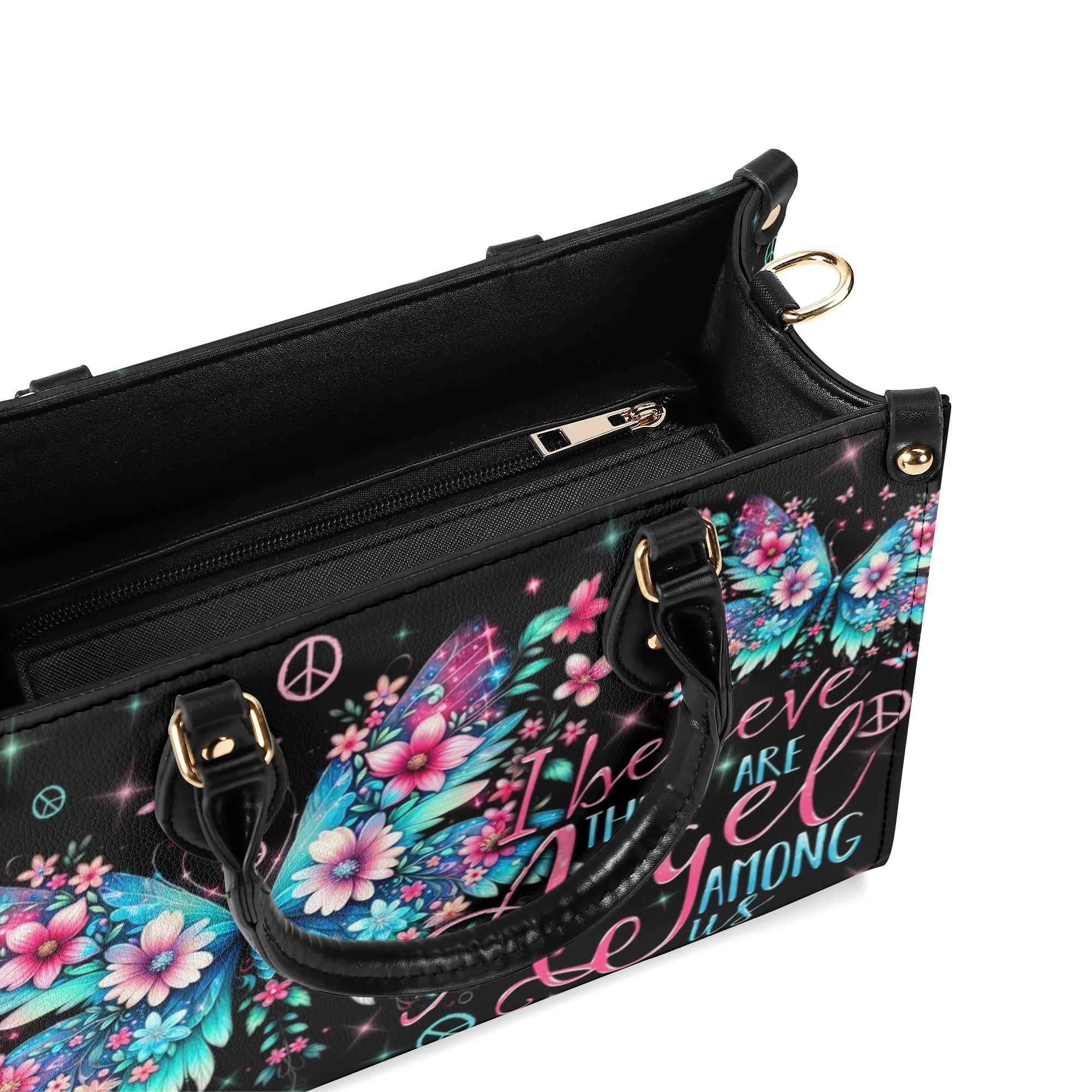 I Believe There Are Angels Among Us Floral Butterfly Inspirational Hippie Leather Bag _5_ bddTg