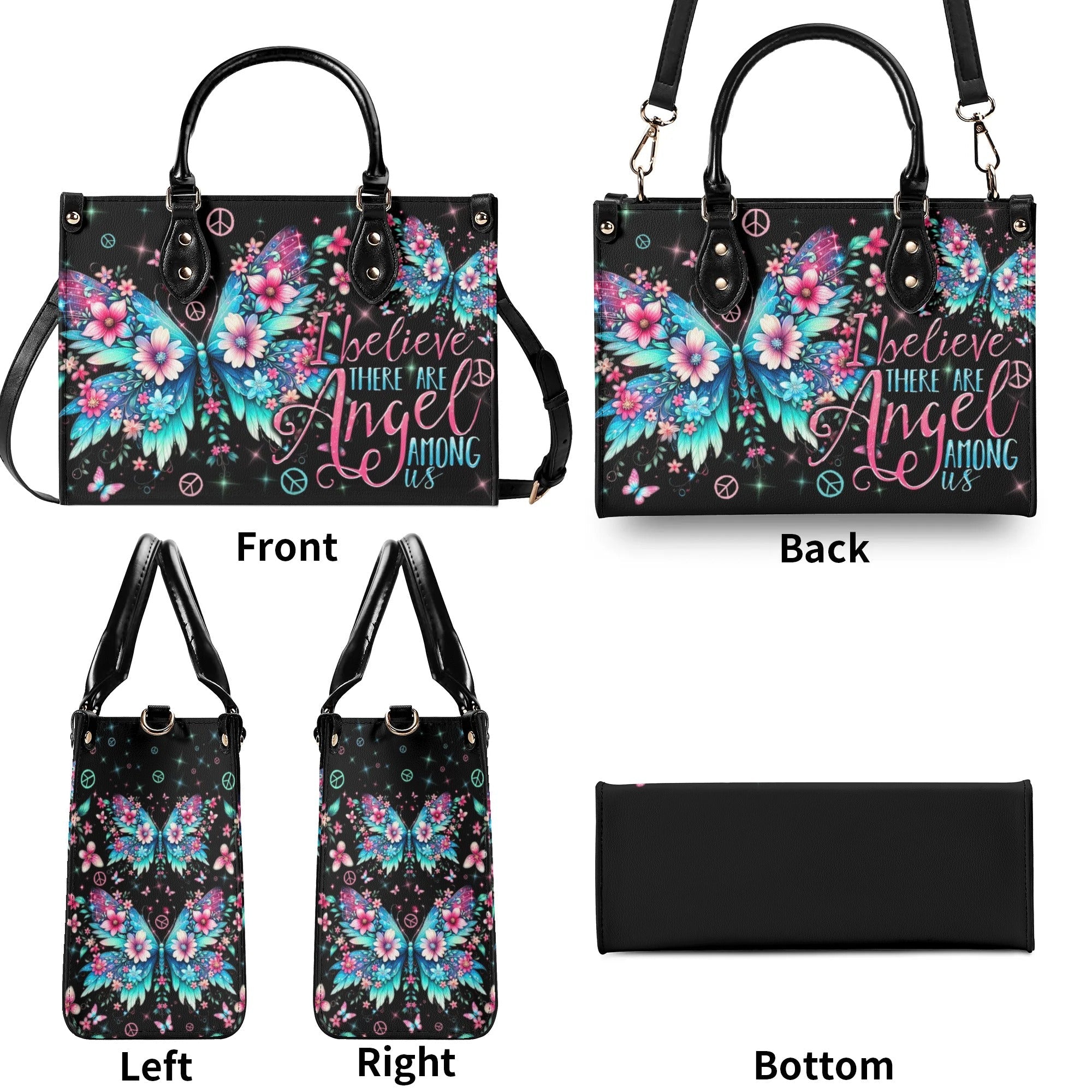 I Believe There Are Angels Among Us Floral Butterfly Inspirational Hippie Leather Bag _6_ 4WkJw