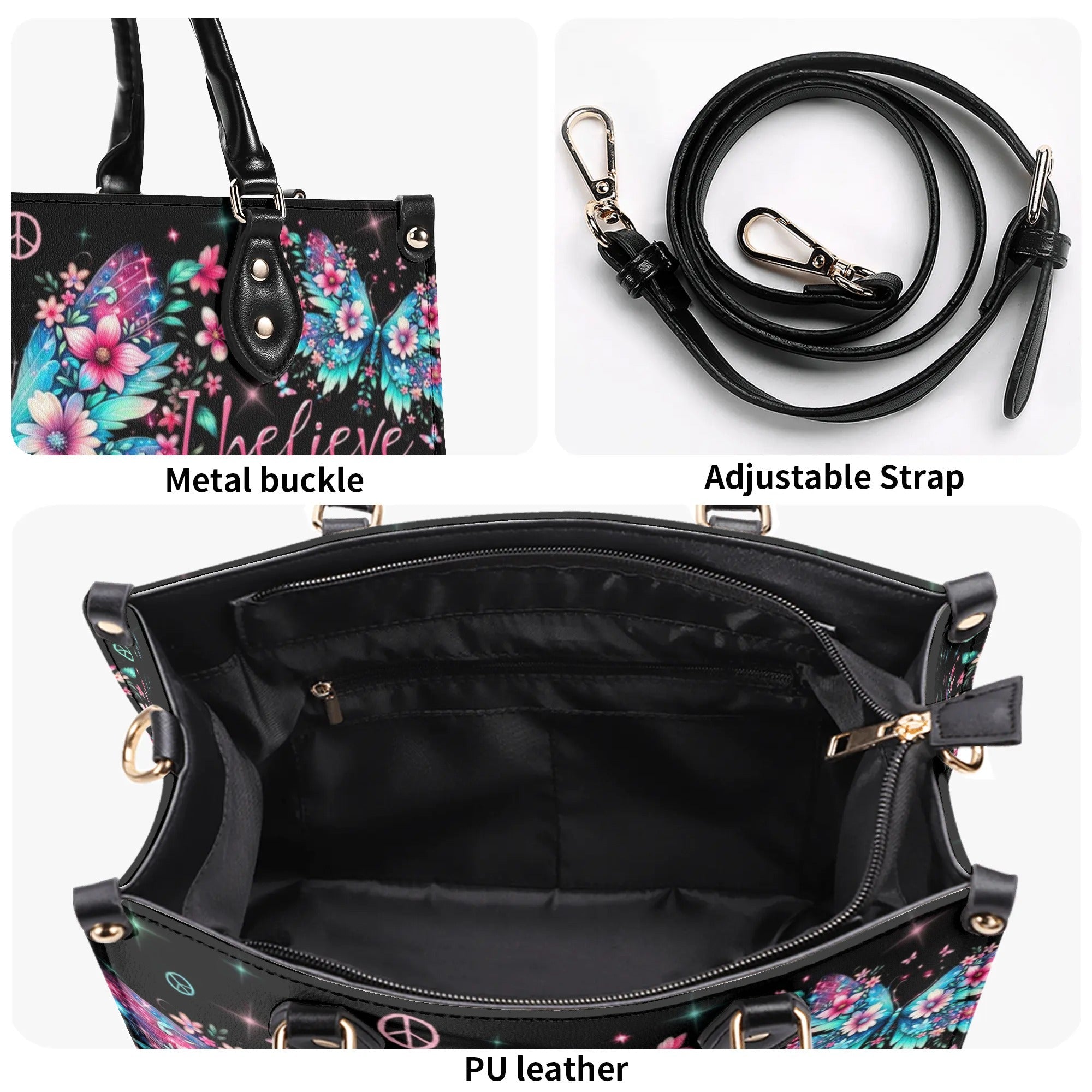 I Believe There Are Angels Among Us Floral Butterfly Inspirational Hippie Leather Bag _7_ RgKgc