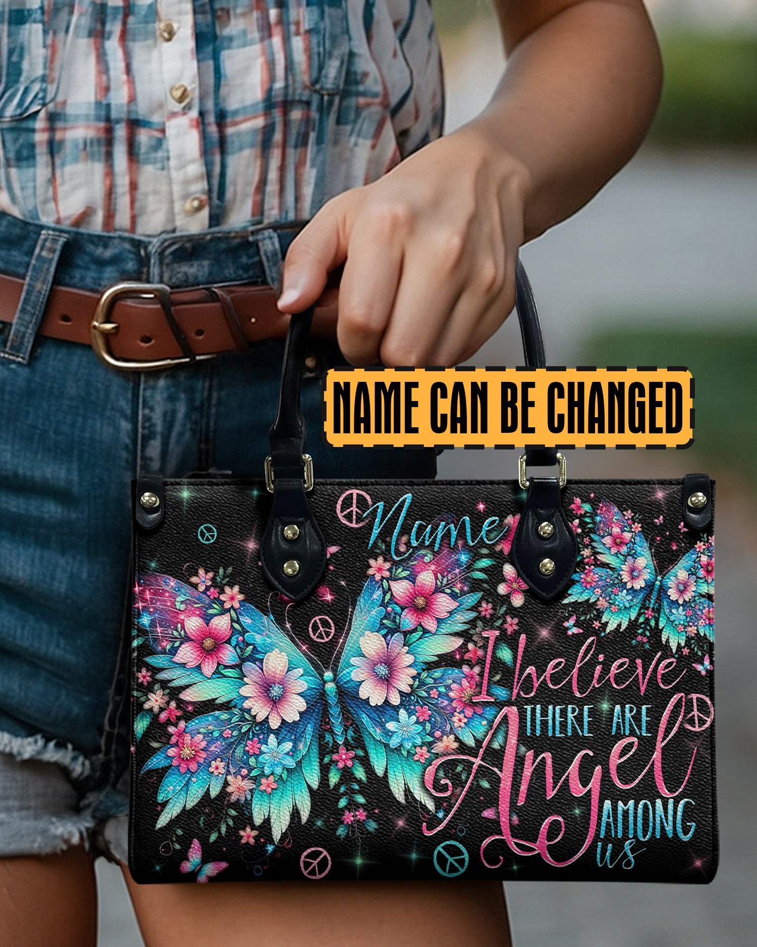 I Believe There Are Angels Among Us Floral Butterfly Inspirational Hippie Leather Bag _8_ 4UGxV