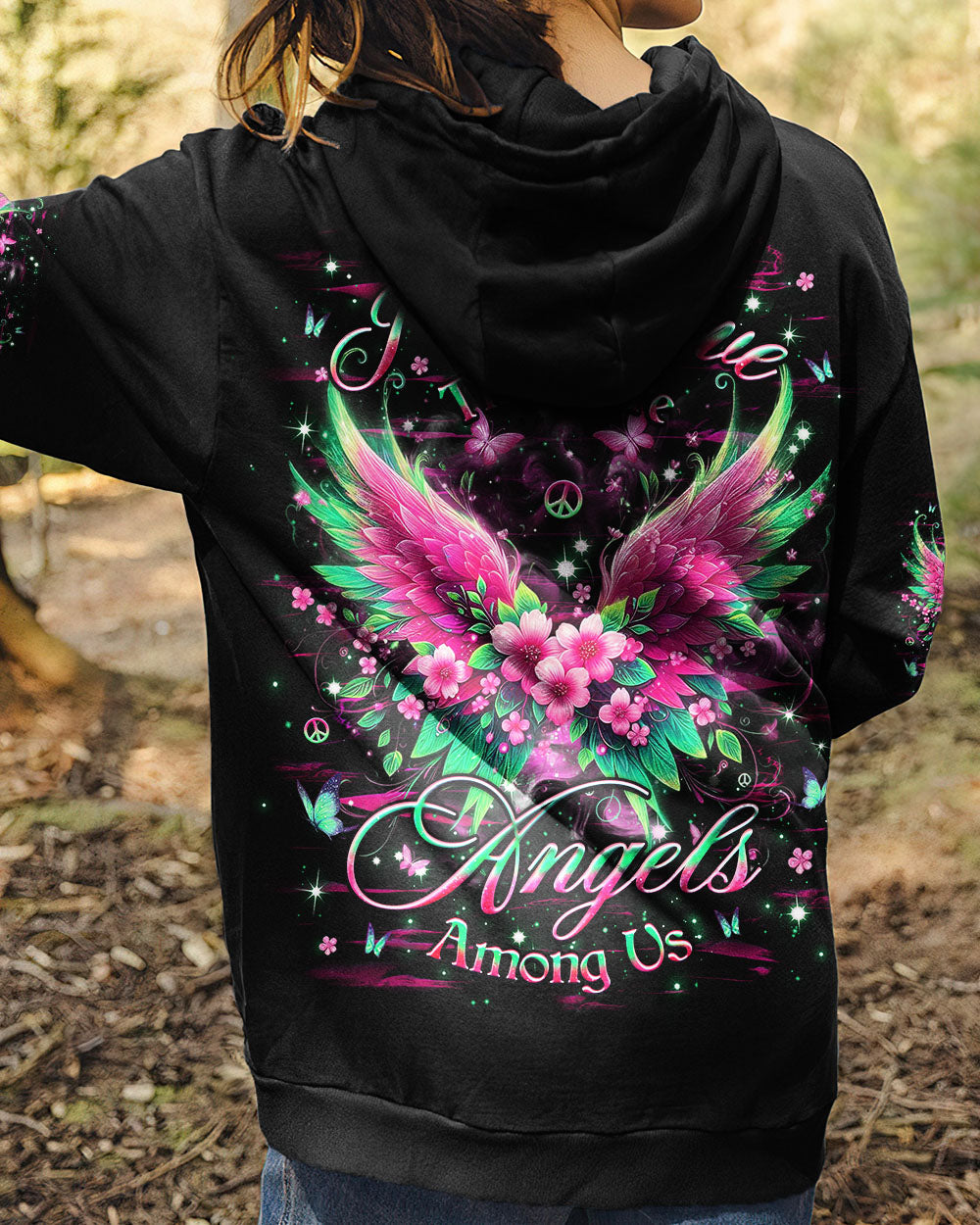 I Believe There Are Angels Among Us Floral Wings Butterfly Graphic Tee for Women AOP Shirts _5_ 0A8El