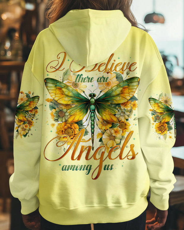 I Believe There Are Angels Among Us -  Green Dragonfly and Sunflower Design - AOP Shirts