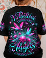 I Believe There Are Angels Among Us Neon Dragonfly and Lotus Peaceful Nature AOP Shirts _12_ 3zPO1