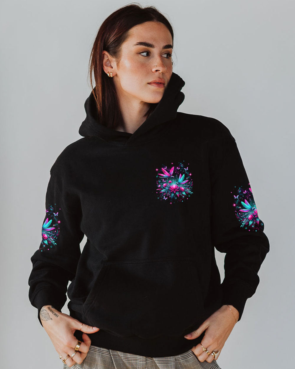 I Believe There Are Angels Among Us Neon Dragonfly and Lotus Peaceful Nature AOP Shirts _2_ FMeDX