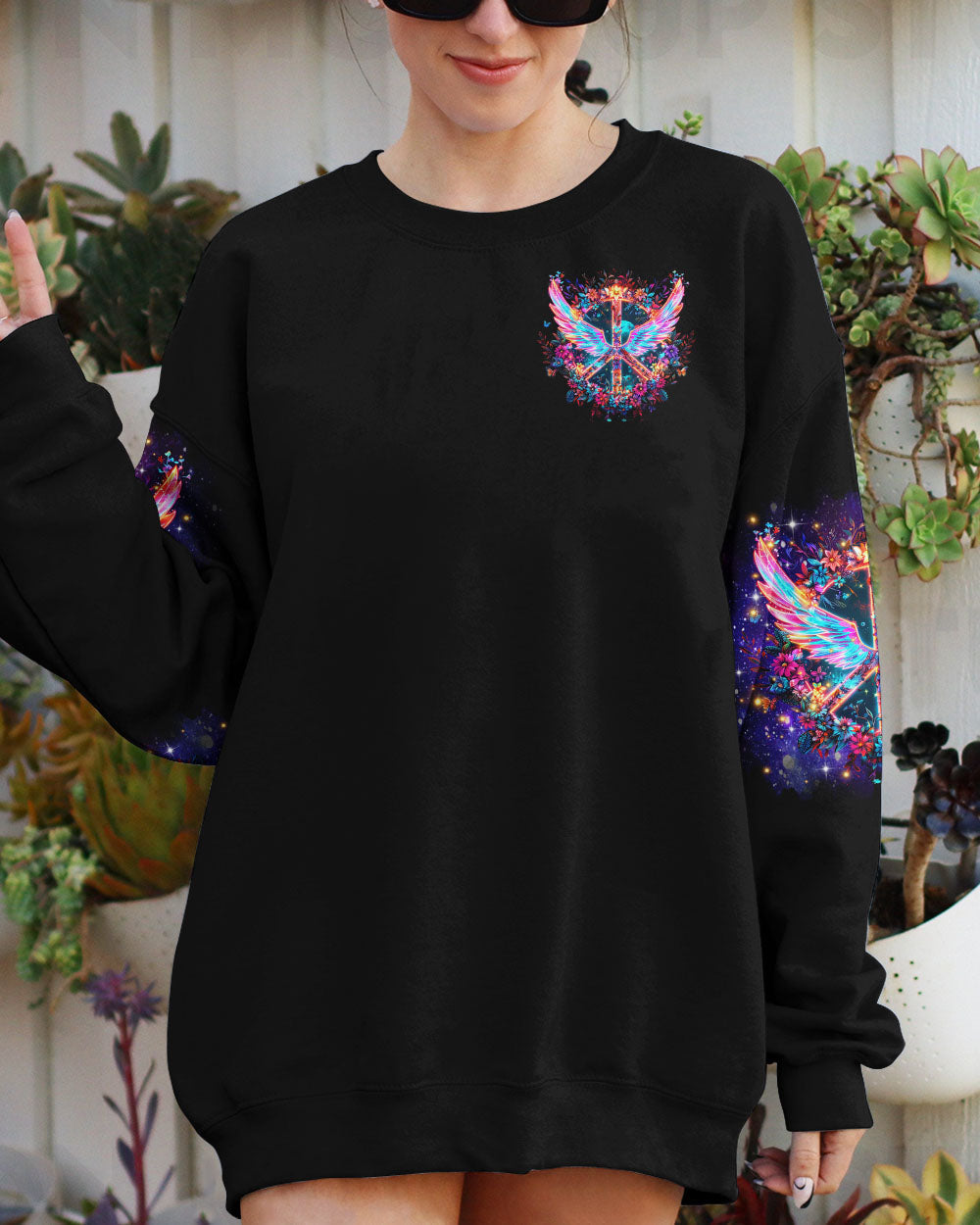 I Believe There Are Angels Among Us Neon Wings and Peace Sign AOP Shirts _2_ ugScd