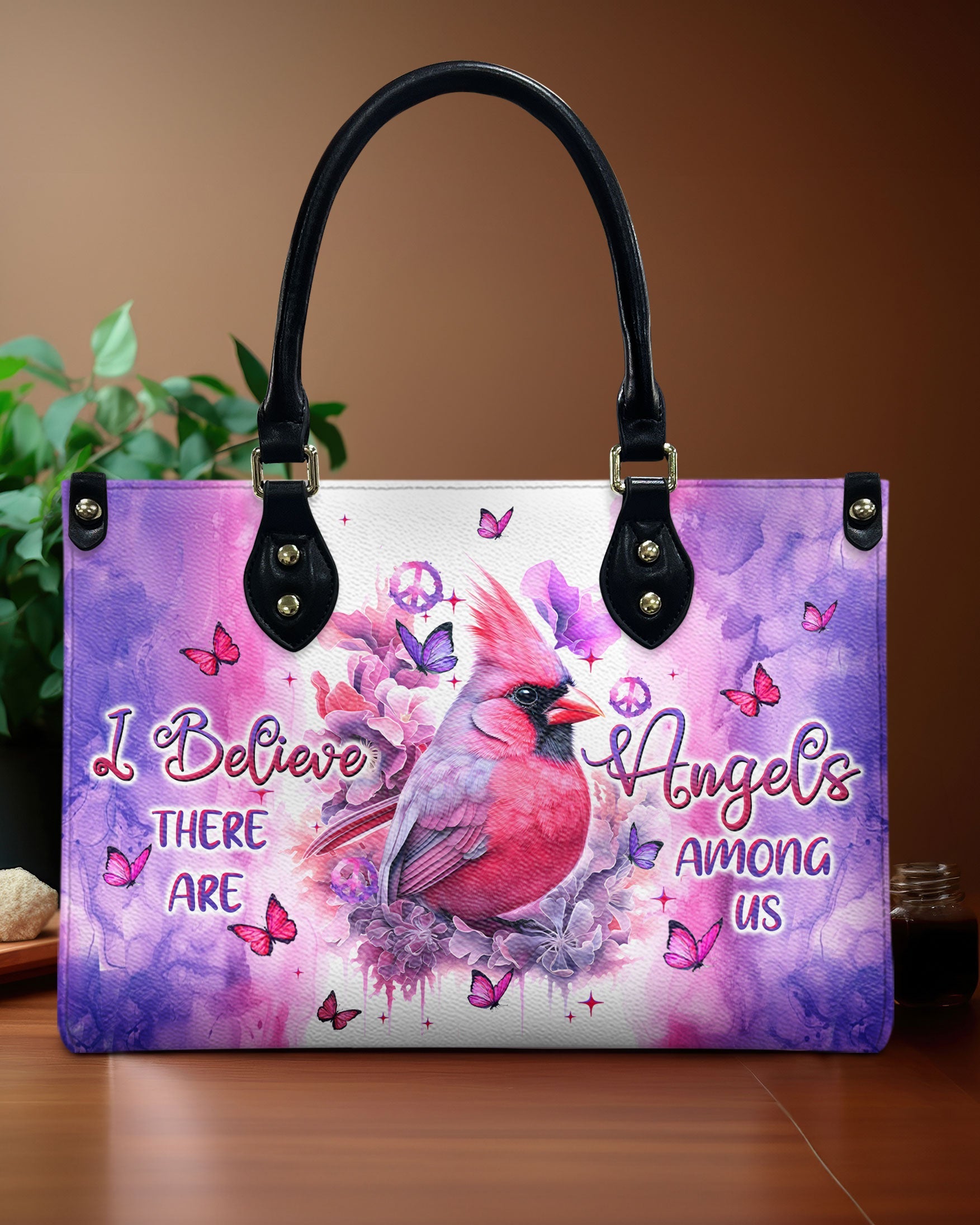 I Believe There Are Angels Among Us Pastel Cardinal Hippie Leather Bag for Women _12_ Co90h