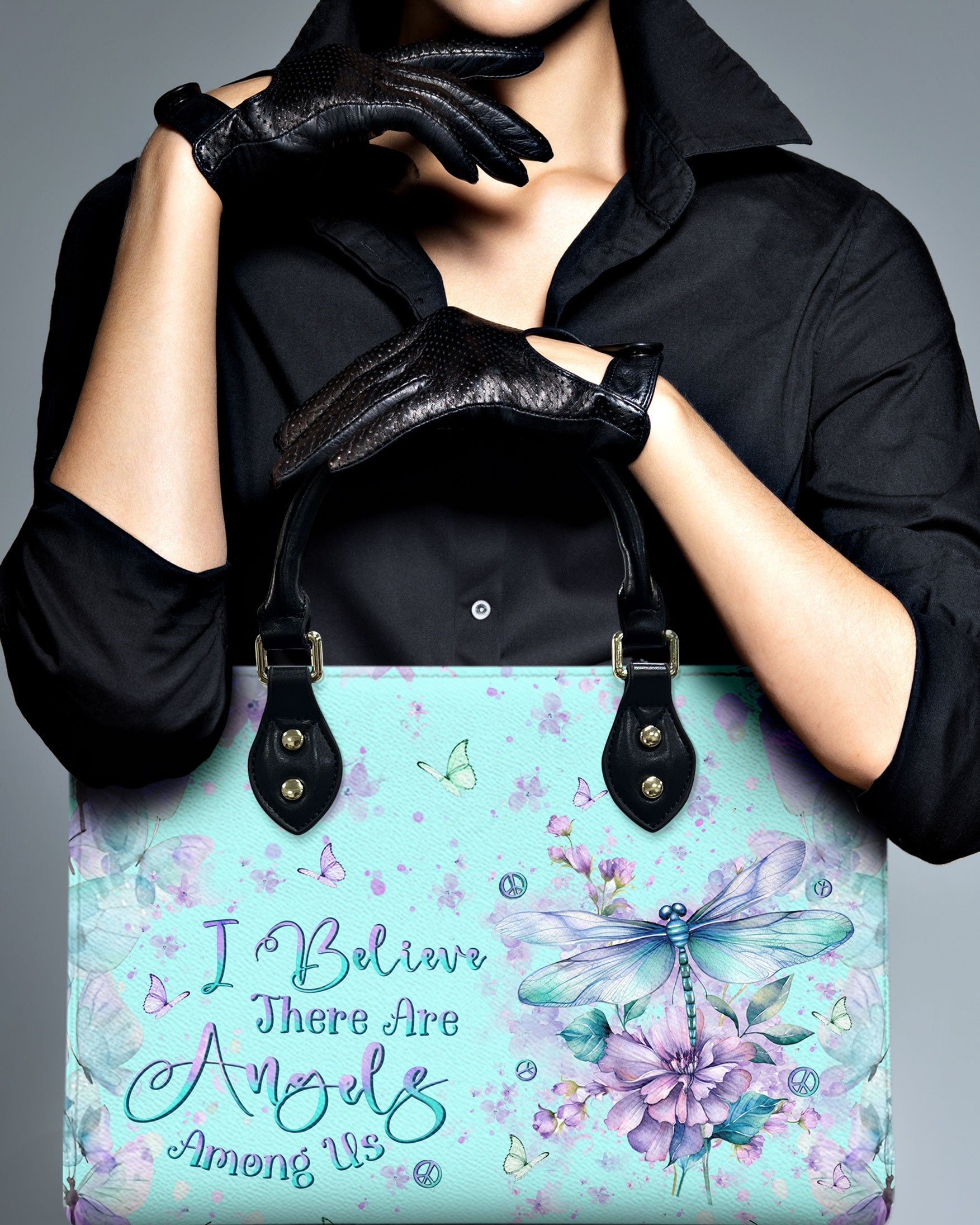 I Believe There Are Angels Among Us Pastel Dragonfly Floral Hippie Leather Bag _2_ pxVQW