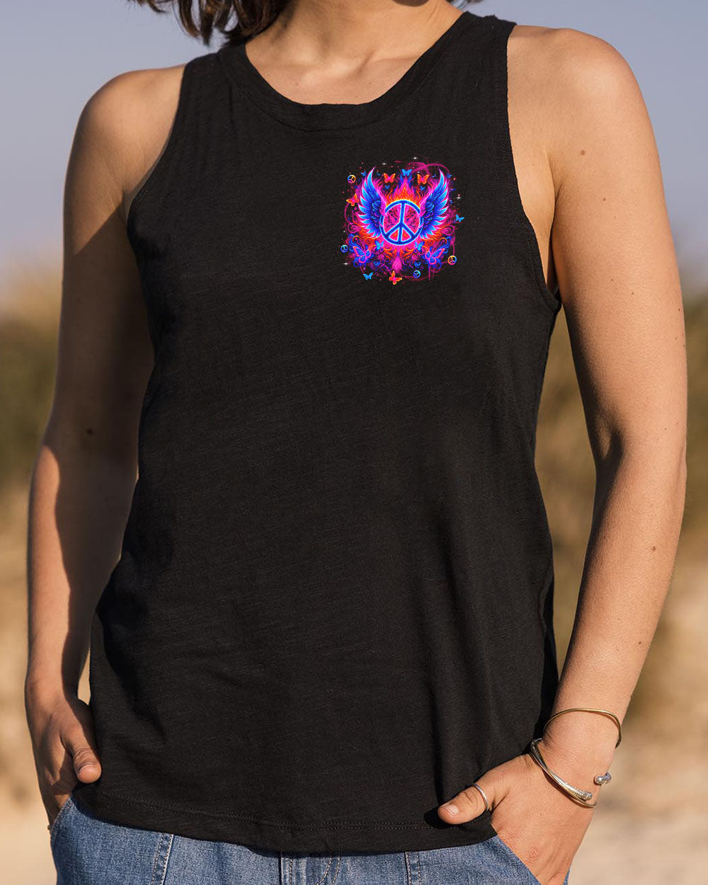 I Believe There Are Angels Among Us Peace Symbol and Wings Design for Women AOP Shirts _12_ X0M3f