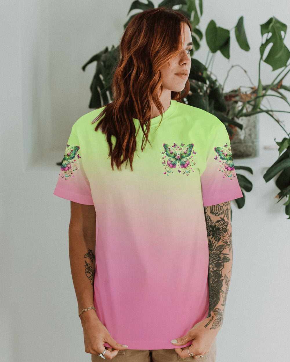 I Believe There Are Angels Among Us Pink and Green Butterfly Colorful AOP Shirts _2_ hkiyf