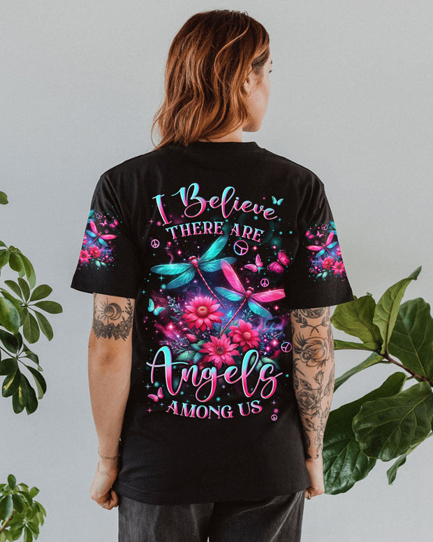 I Believe There Are Angels Among Us - Pink and Teal Dragonfly - AOP Shirts