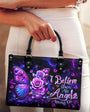 I Believe There Are Angels Among Us Purple Butterfly and Rose Hippie Leather Bag _2_ nxM9Z