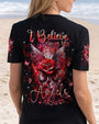 I Believe There Are Angels Among Us Red Rose and Butterfly Wings Graphic AOP Shirts _5_ GENQq