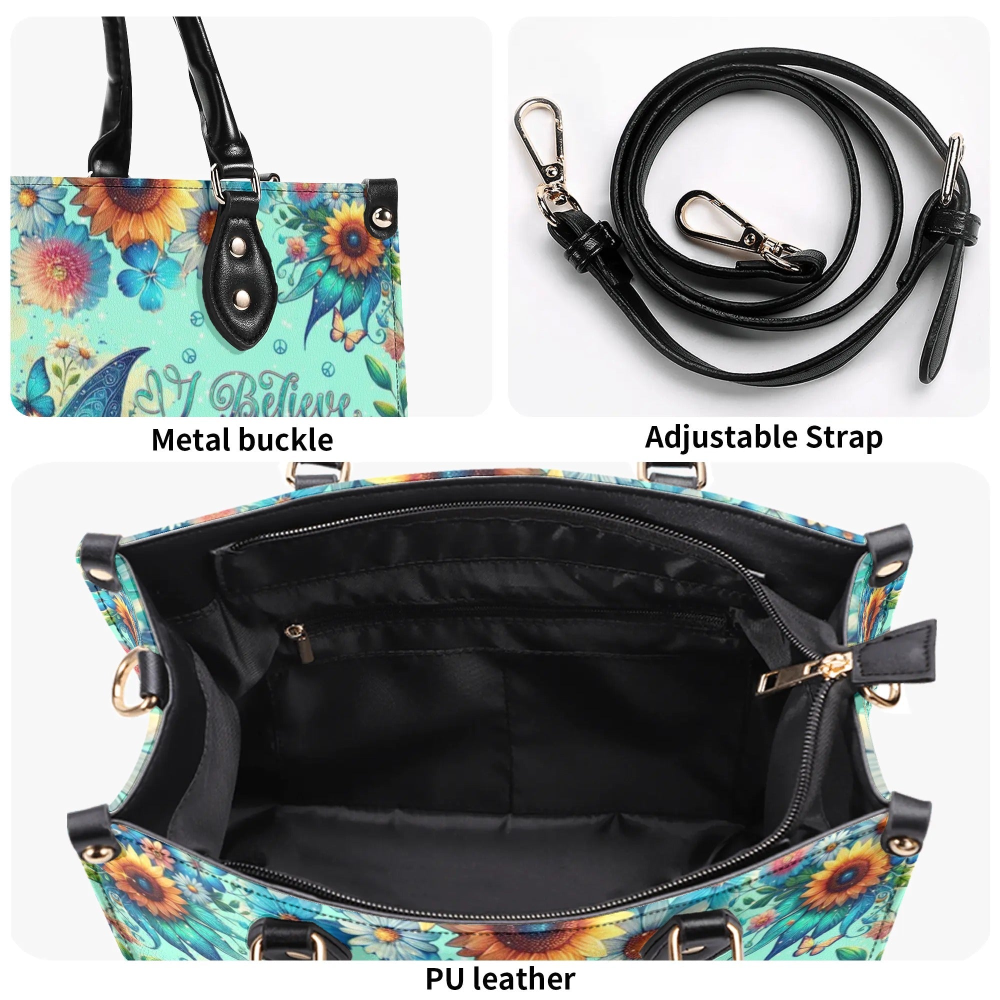 I Believe There Are Angels Among Us Sunflower Butterfly Peace Sign Wings Hippie Leather Bag _10_ hl1z1