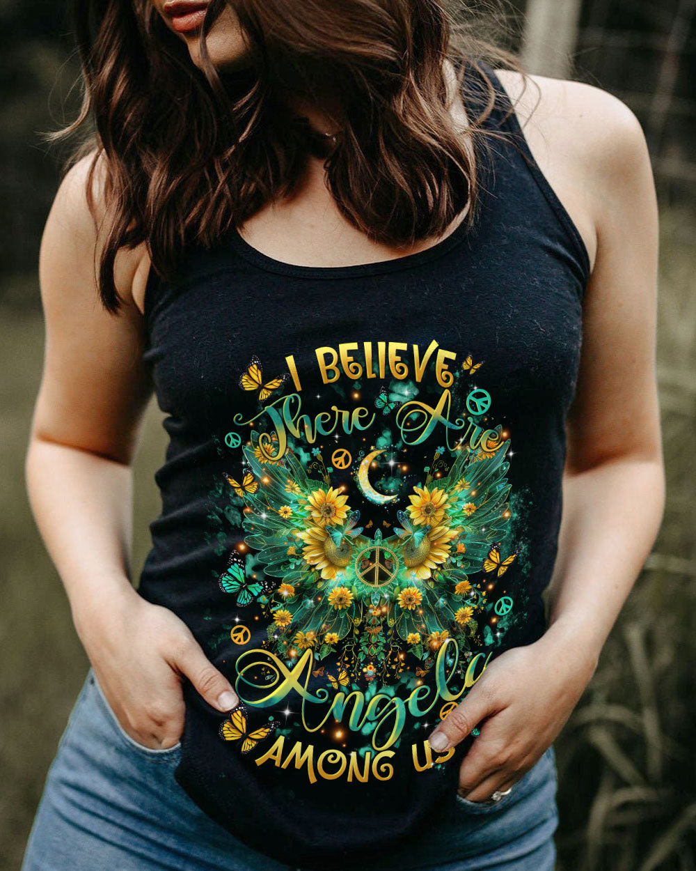 I Believe There Are Angels Among Us Sunflower Wings Peace Graphic AOP Shirts _5_ 9GA8U