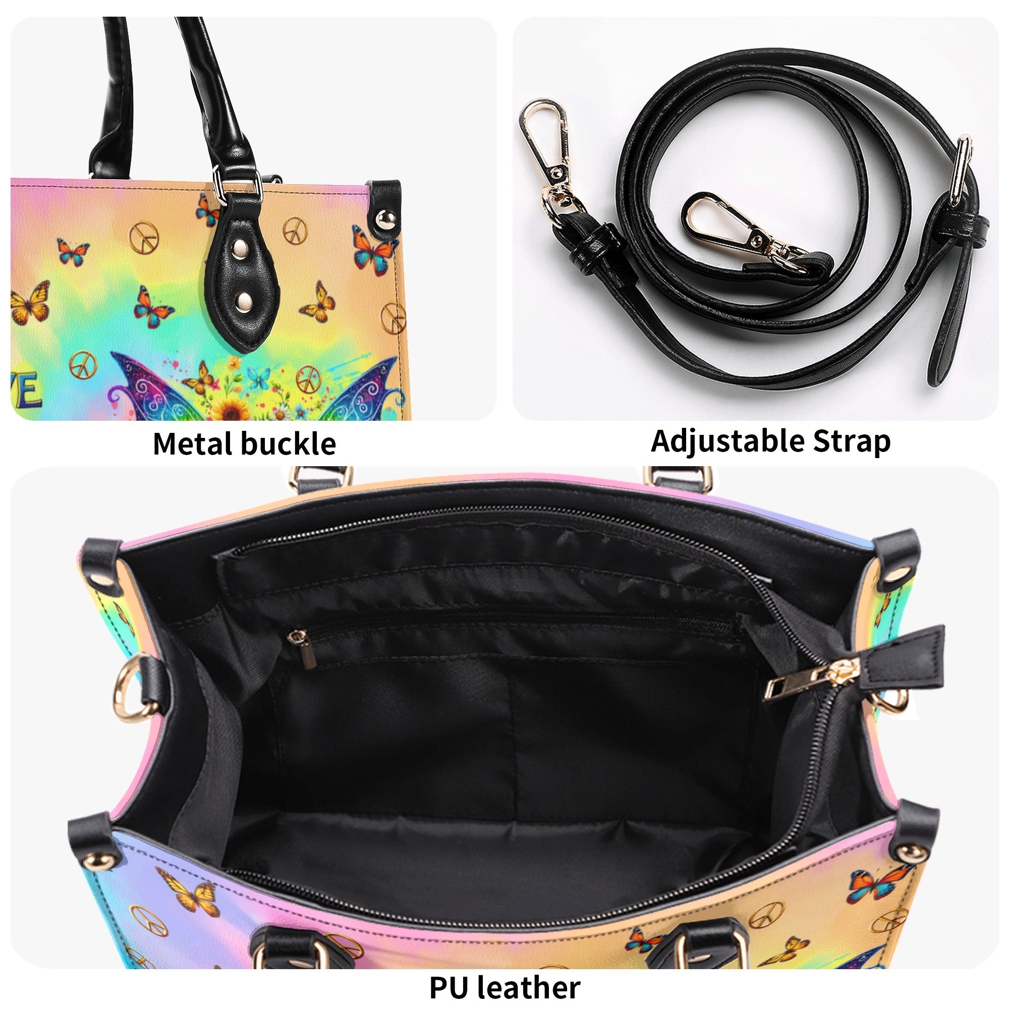 I Believe There Are Angels Among Us Tie Dye Colorful Butterfly Peace Sign Hippie Leather Bag _10_ qVBQ8