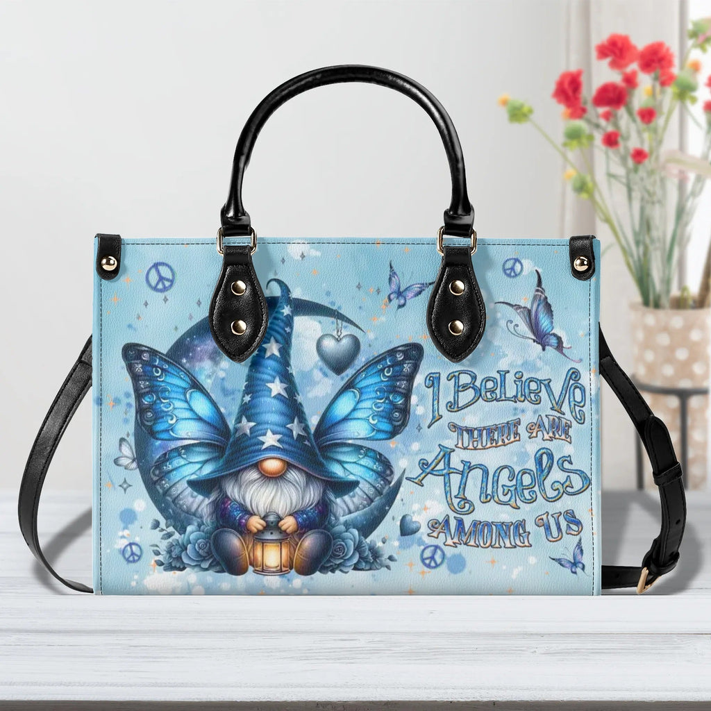 I Believe There Are Angels Among Us Whimsical Angel Gnome Blue Butterfly Hippie Leather Bag _1_ u6C2x