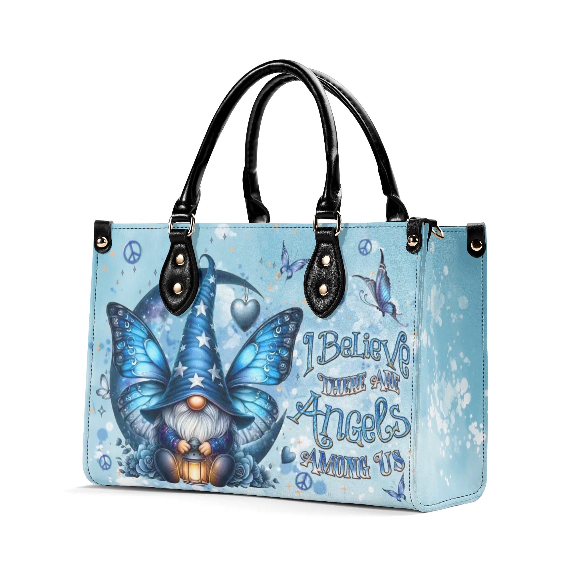I Believe There Are Angels Among Us Whimsical Angel Gnome Blue Butterfly Hippie Leather Bag _4_ 8eAC2