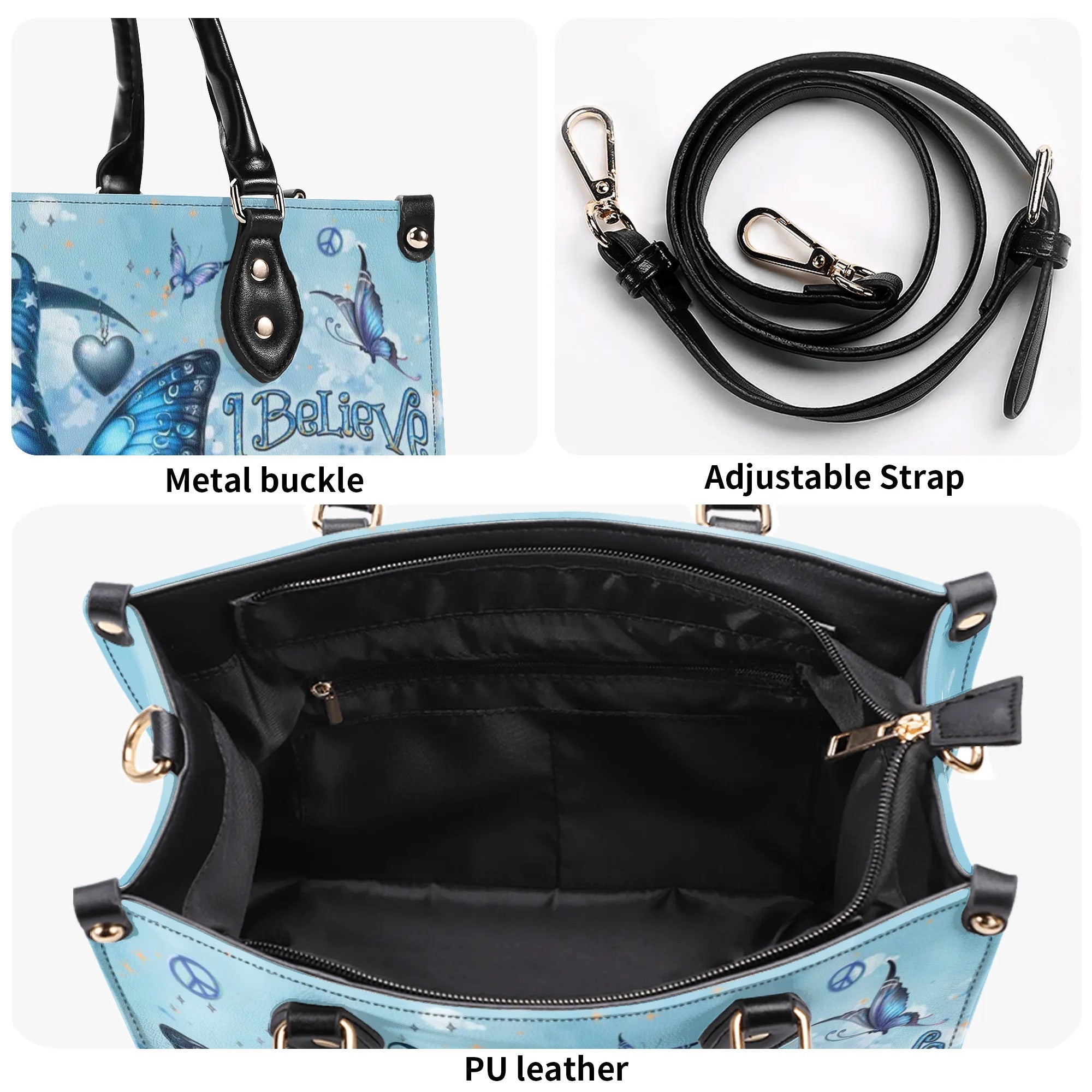 I Believe There Are Angels Among Us Whimsical Angel Gnome Blue Butterfly Hippie Leather Bag _6_ WUtVp
