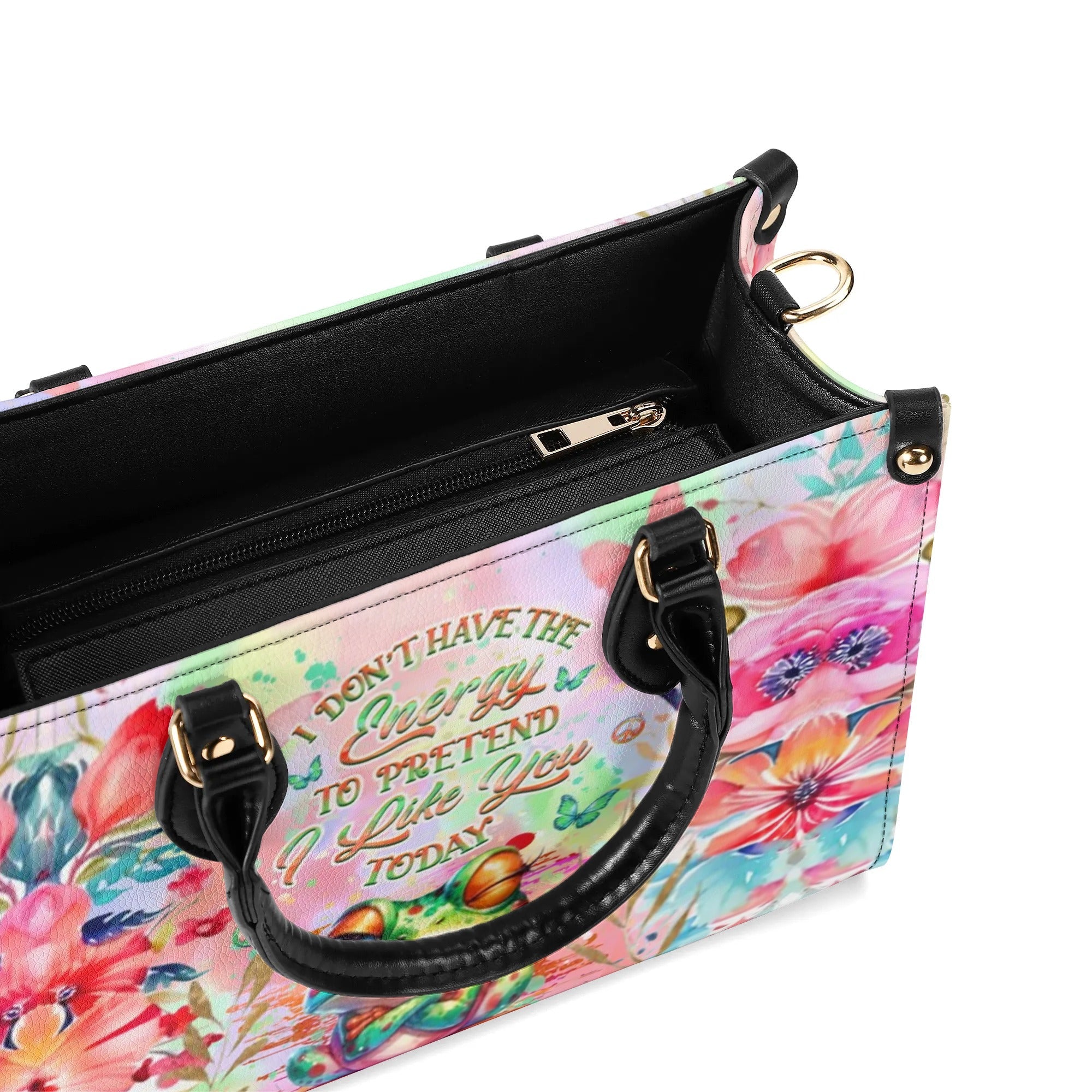 I Don_E2_80_99t Have the Energy to Pretend I Like You Today Funny Grumpy Frog Hippie Leather Bag _5_ BVX4B