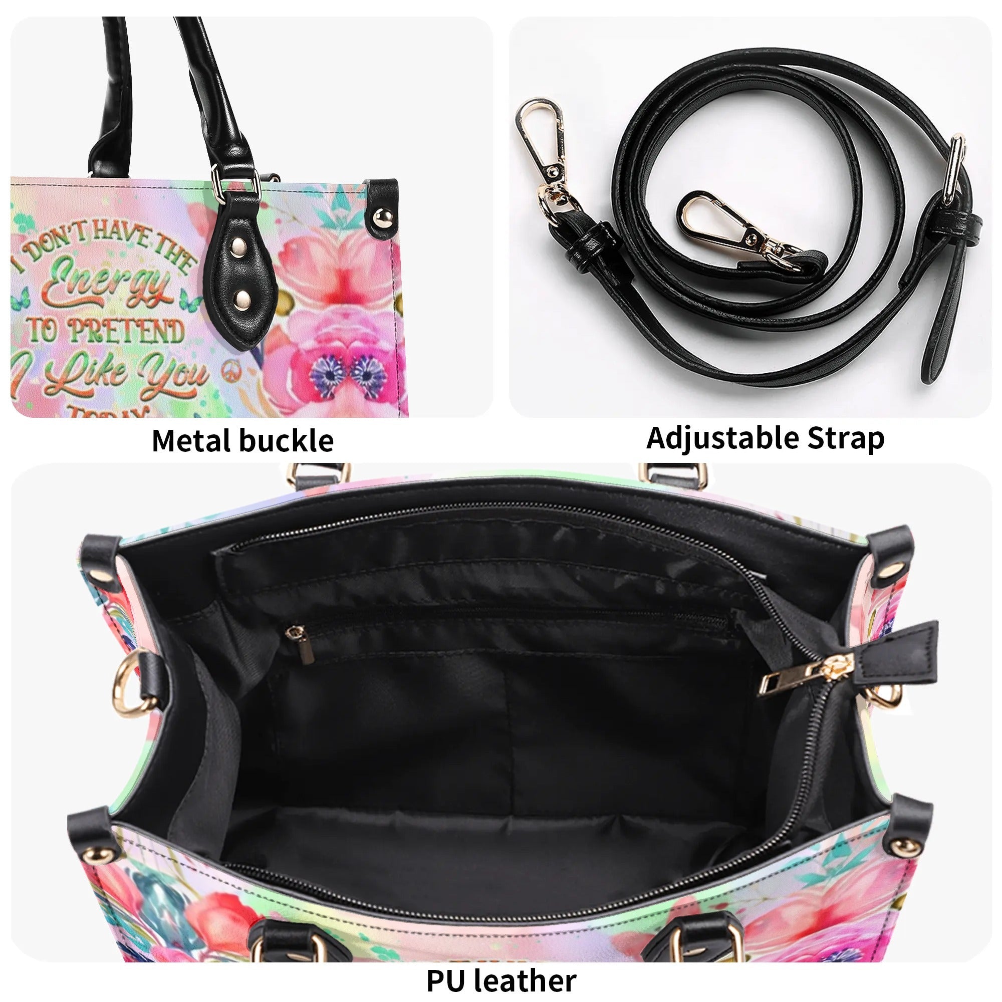 I Don_E2_80_99t Have the Energy to Pretend I Like You Today Funny Grumpy Frog Hippie Leather Bag _6_ V8337
