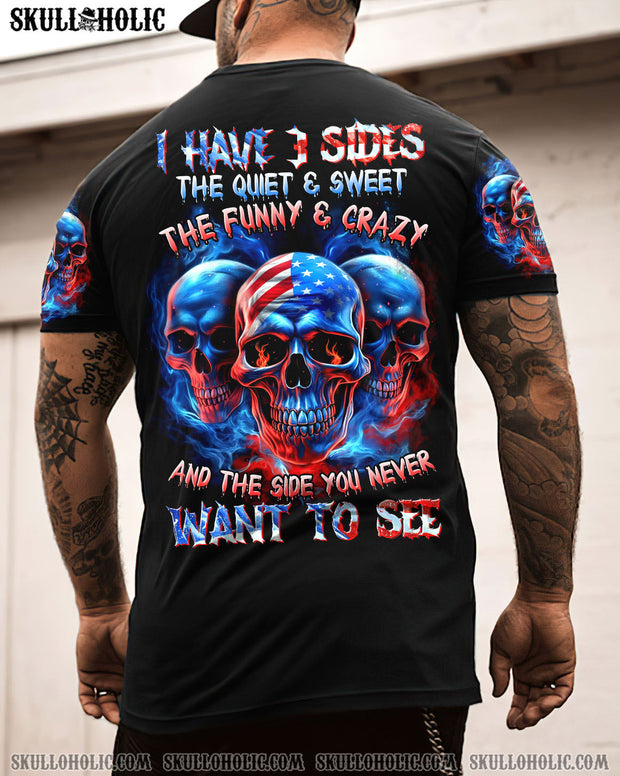 I Have 3 Sides - Patriotic American Flag Skull Funny Crazy Graphic - AOP Shirts