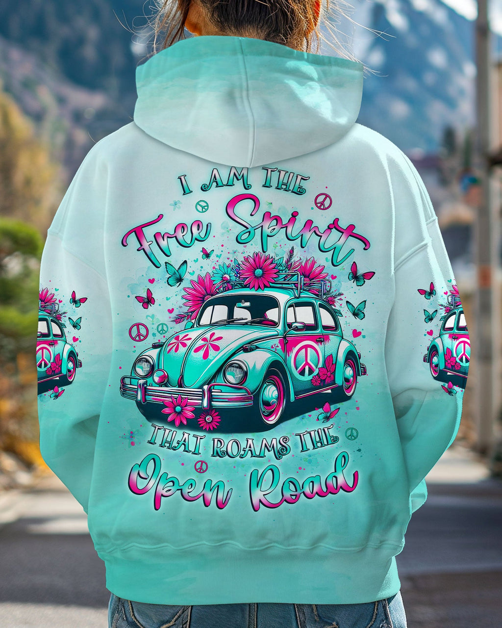 I am the Free Spirit that Roams the Open Road Hippie Car with Peace Sign AOP Shirts _1_ hX0xs