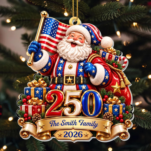 Our Family Patriotic Santa - Personalized Acrylic Ornament - Gift For Family