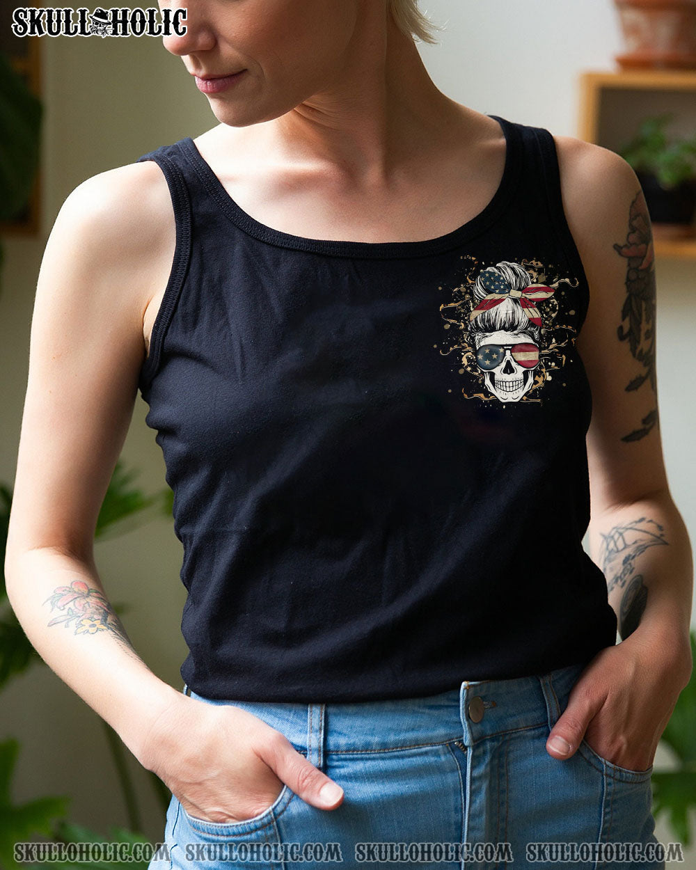 I_E2_80_99m a BITCH Don_E2_80_99t Try Me Patriotic Skull with Flag Funny Graphic Tee for Women AOP Shirts _10_ QGK65