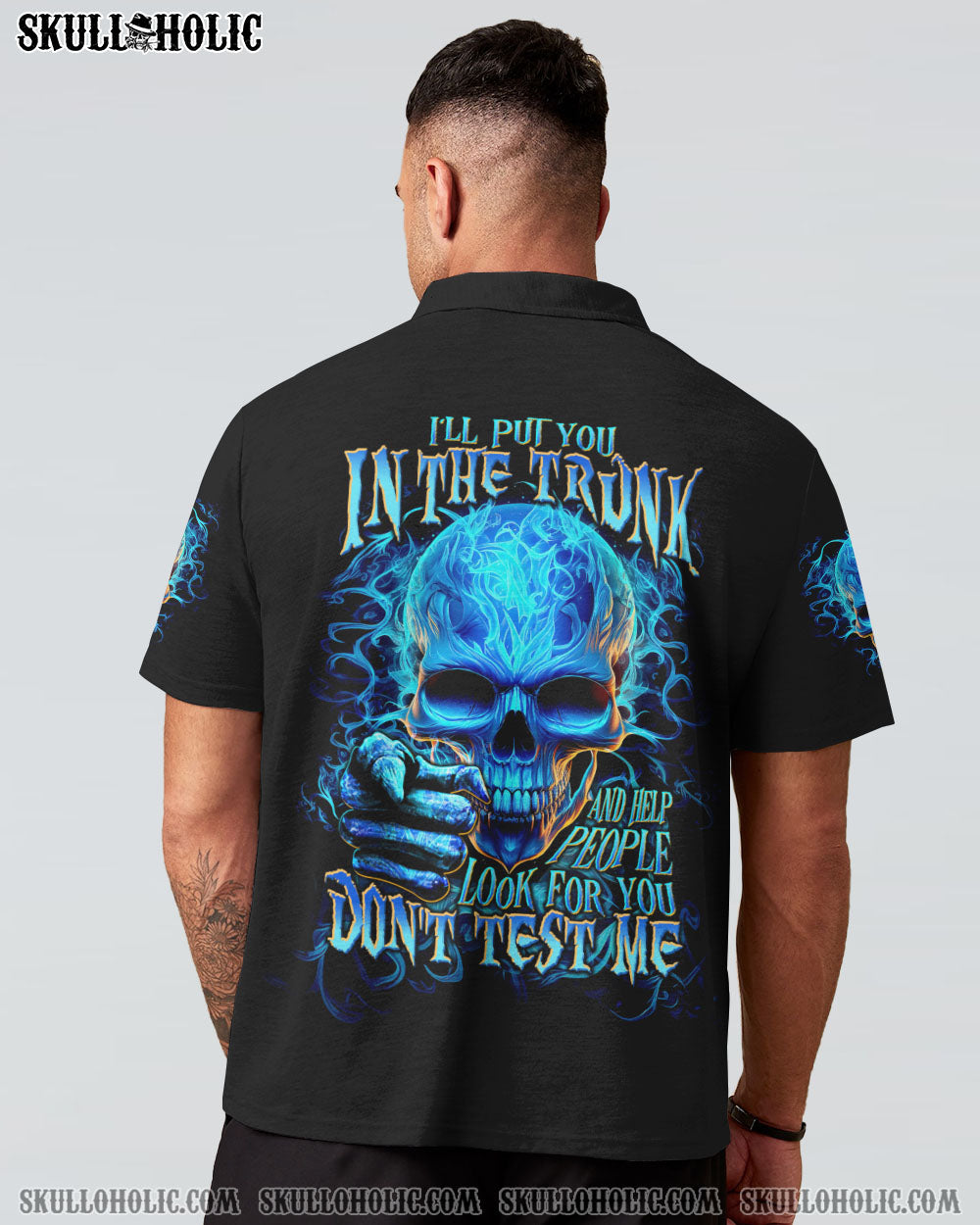 Ill Put You In The Trunk Don_E2_80_99t Test Me Blue Flame Skull Quote AOP Shirts _4_ E5hxB