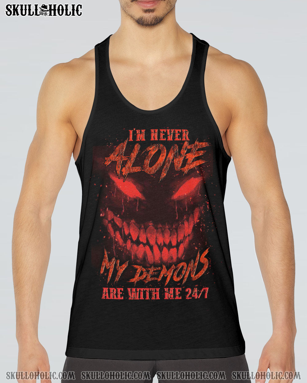 Im Never Alone My Demons Are With Me 247 Dark Red Skull Gothic Horro AOP Shirts _17_ sKP8g