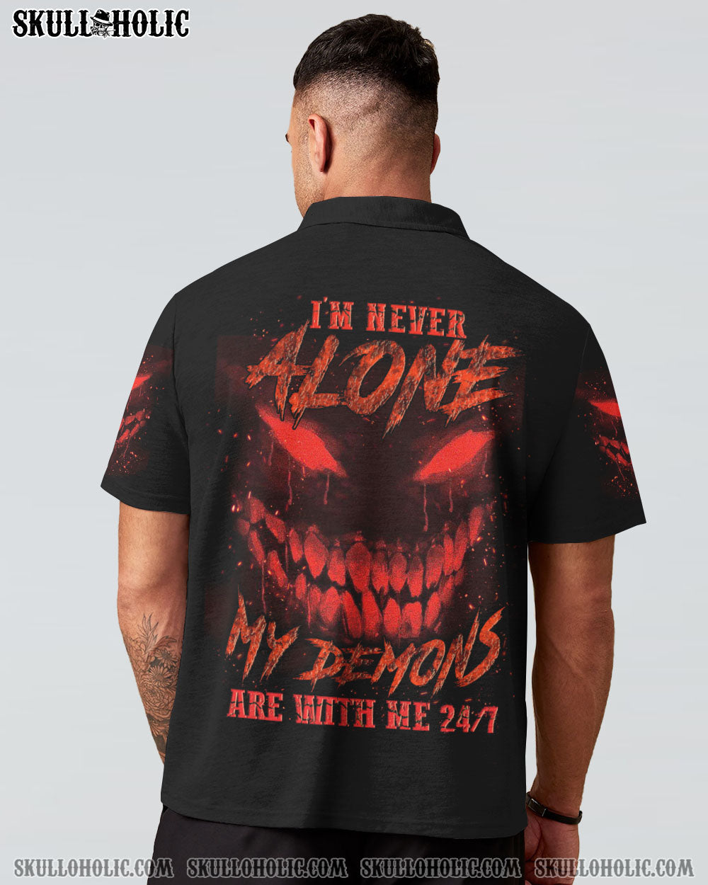 Im Never Alone My Demons Are With Me 247 Dark Red Skull Gothic Horro AOP Shirts _4_ DIO8c