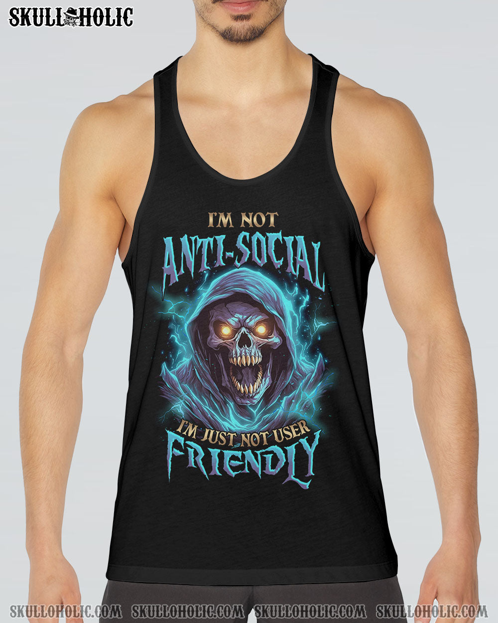 Im Not Anti Social Im Just Not User Friendly Grim Reaper Skull Graphic AOP Shirts _13_ e9uGl