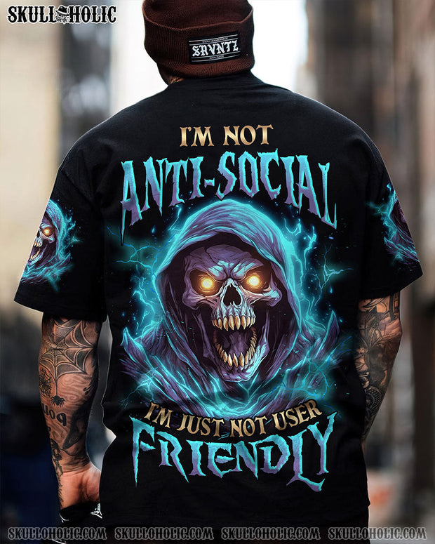 I'm Not Anti-Social I'm Just Not User Friendly - Grim Reaper Skull Graphic - AOP Shirts