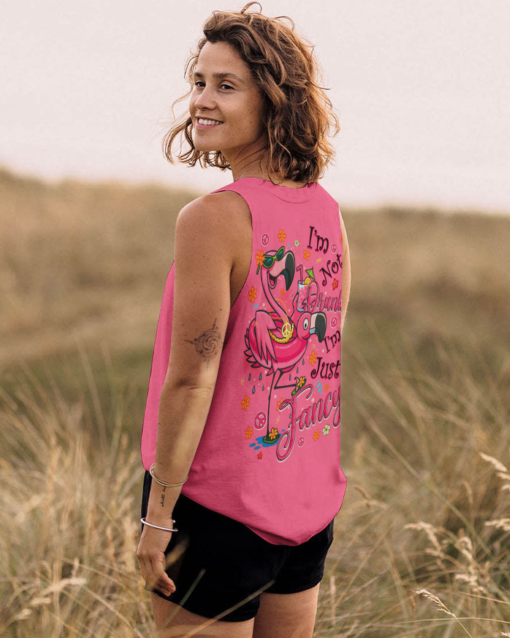 Im Not Drunk Im Just Fancy Funny Flamingo Drinking Cocktail Graphic AOP Shirts _13_ NkIeJ