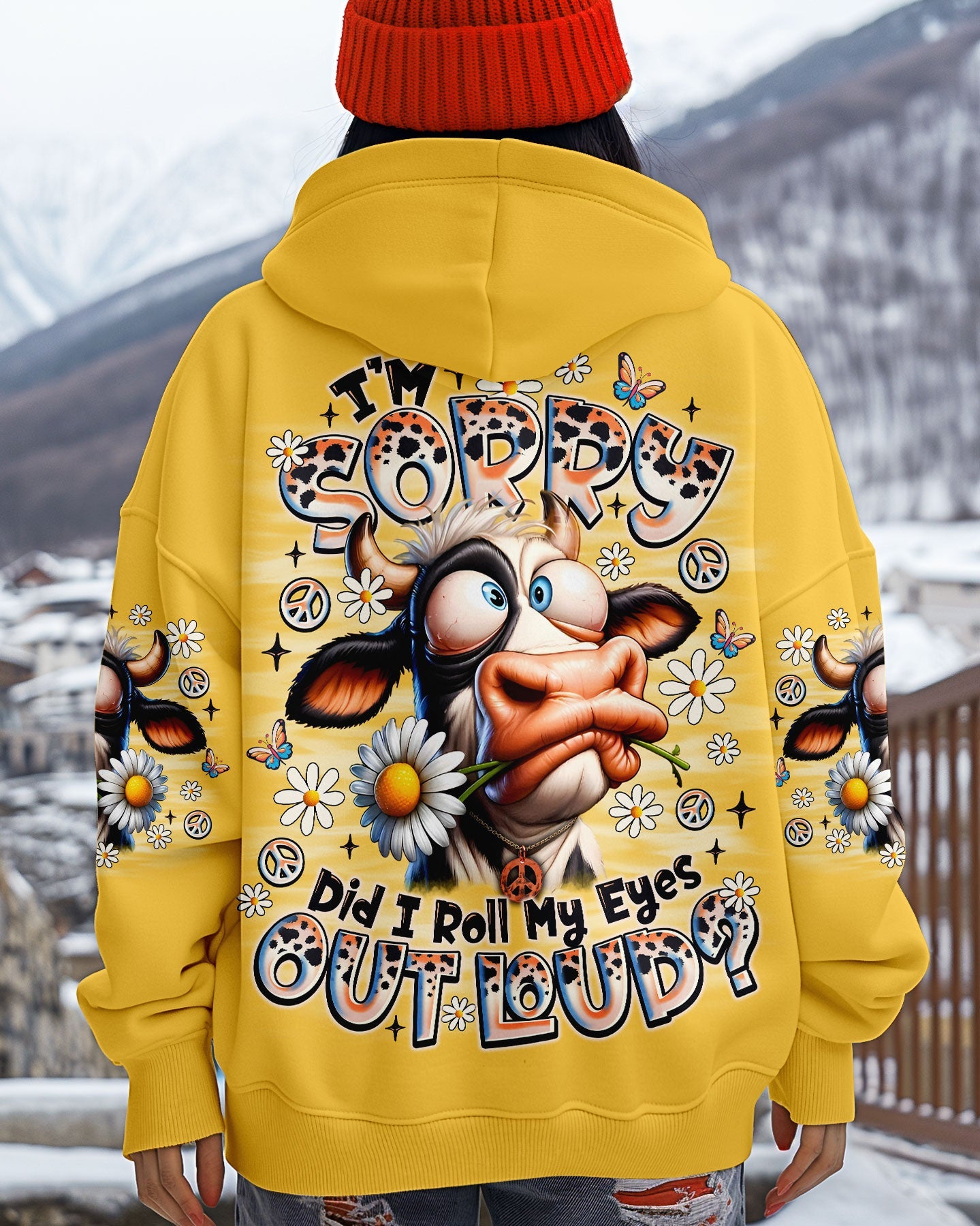 Im Sorry Did I Roll My Eyes Out Loud Cow Funny Cow with Peace and Daisies AOP Shirts _10_ duUhX