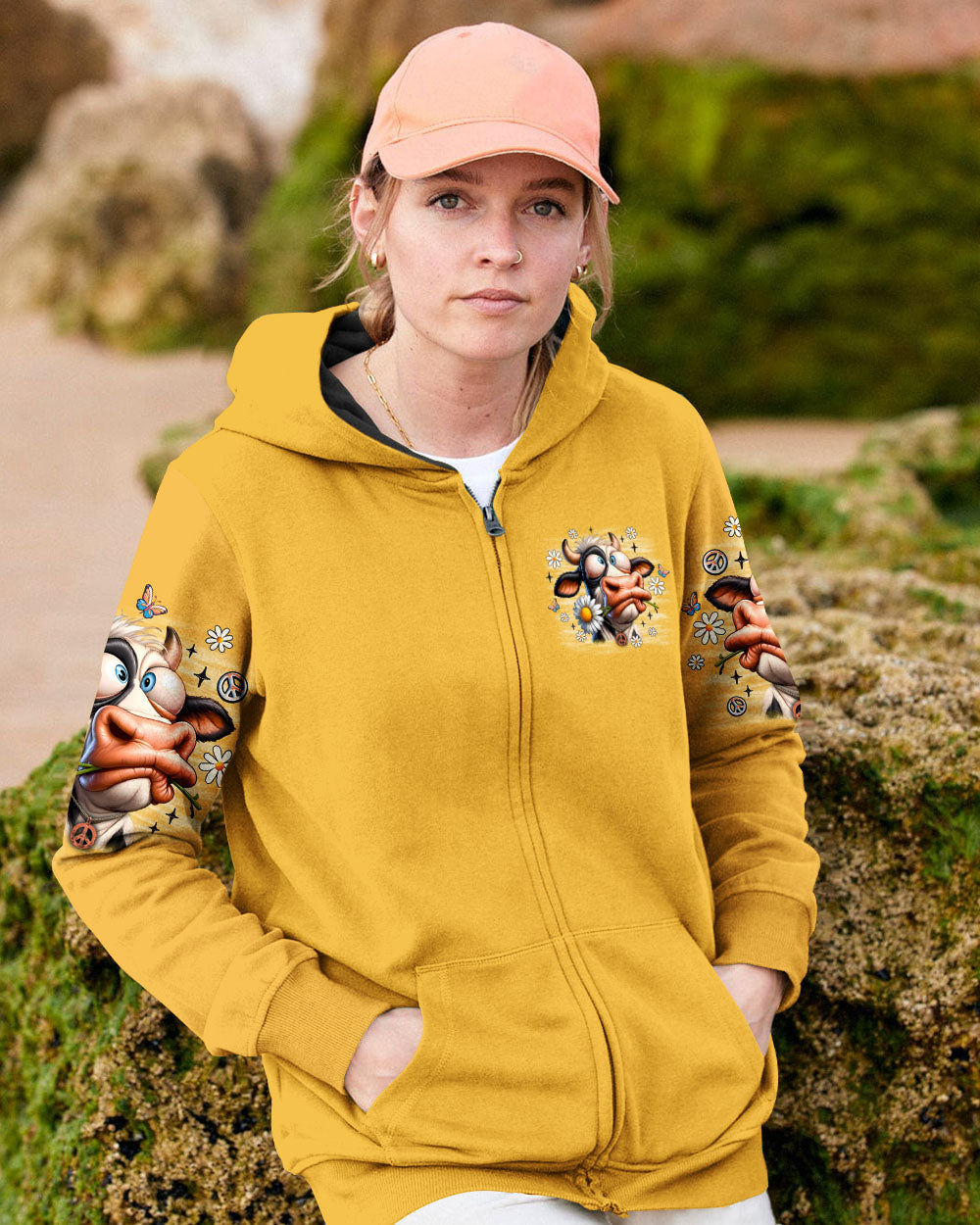 Im Sorry Did I Roll My Eyes Out Loud Cow Funny Cow with Peace and Daisies AOP Shirts _13_ NYd1i