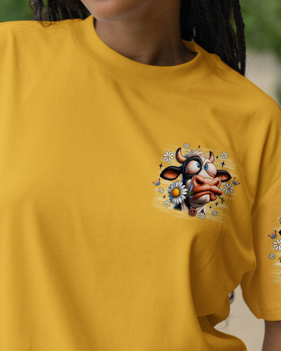 Im Sorry Did I Roll My Eyes Out Loud Cow Funny Cow with Peace and Daisies AOP Shirts _2_ sNOir