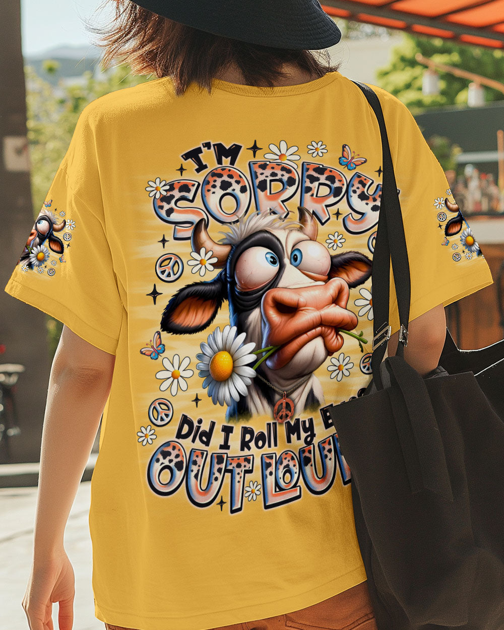 Im Sorry Did I Roll My Eyes Out Loud Cow Funny Cow with Peace and Daisies AOP Shirts _8_ RYuMU