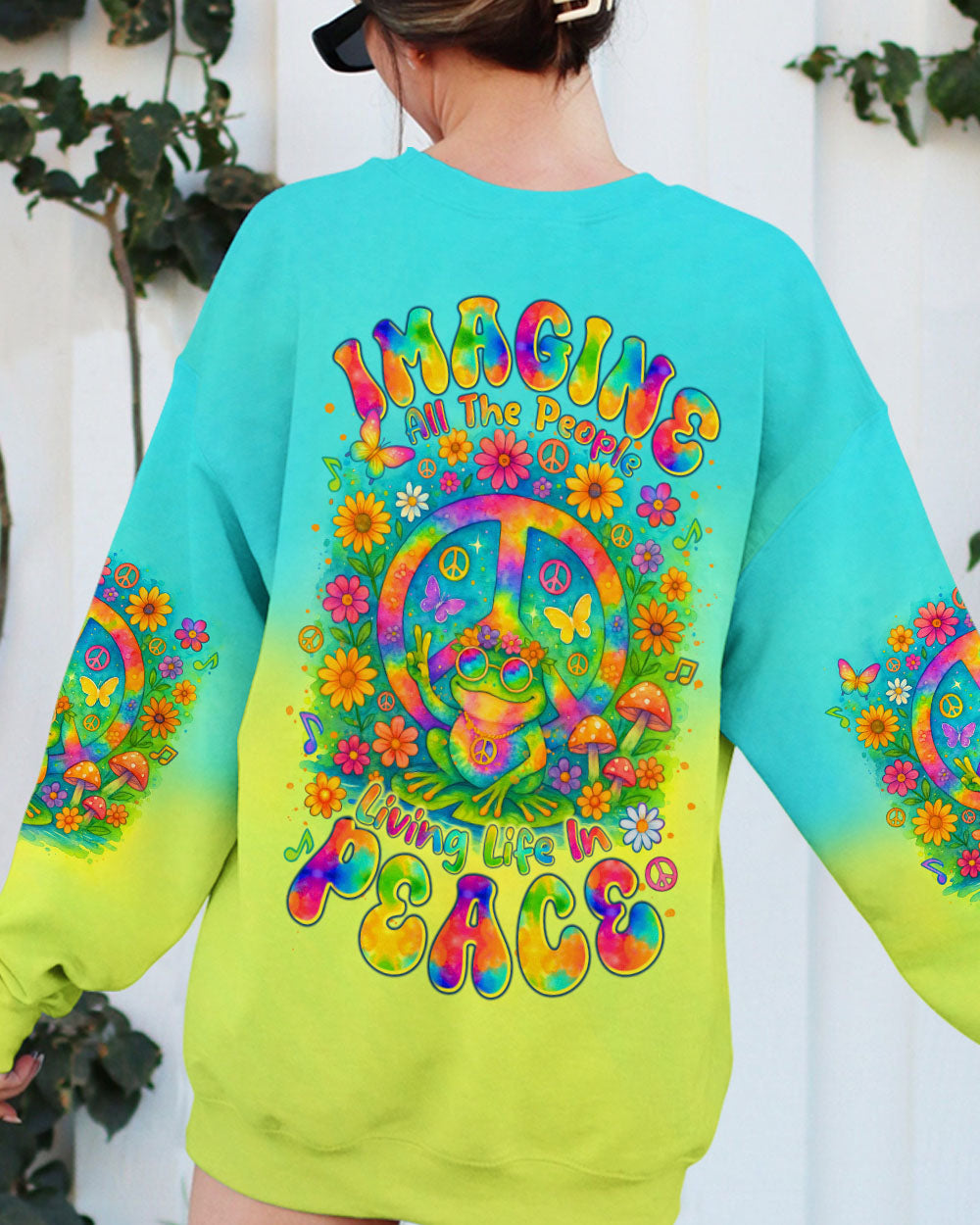 Imagine All The People Living Life in Peace Frog and Peace Symbol Tie Dye Design AOP Shirts _10_ N7mS8